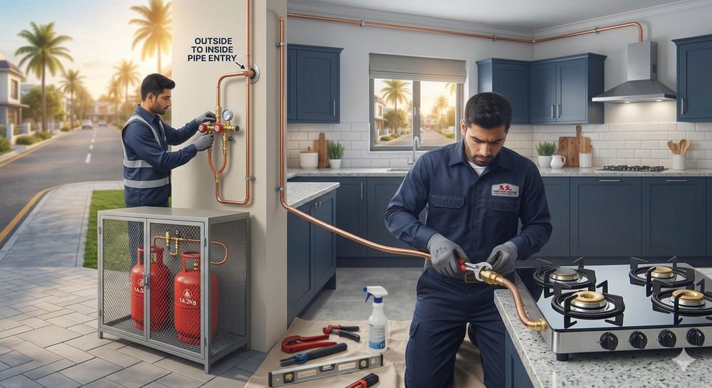 Kitchen gas pipe fitting work by S.S. Home Gas Pipeline Fitting Solutions in Shankarpally