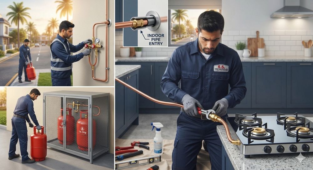 Fixed gas pipeline from outdoor cylinder to kitchen stove, installed near Shankarpally